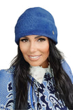Elegant Navy Blue Women's Winter Hat with Cuff and Sparkle