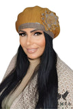 Elegant Mustard Women's Beret with Floral Accent