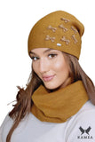 Elegant Mustard Women's Hat with Pearls and Pleated Design