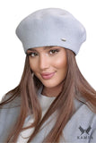 Elegant Grey Houndstooth Women's Beret with Silver Emblem