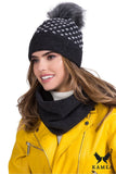 Elegant Graphite Hat and Neck Warmer Set with Polka Dots