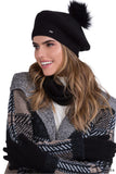 Elegant Women's Black Beret with Eco-Friendly Pompon