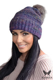 Elegant Navy Blue Women's Hat with Raccoon Fur Pom Pom
