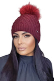 Elegant Burgundy Pom-Pom Hat for Women - Cozy & Stylish