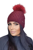 Elegant Burgundy Pom-Pom Hat for Women - Cozy & Stylish