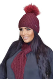 Elegant Burgundy Pom-Pom Hat for Women - Cozy & Stylish