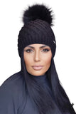 Elegant Black Women's Hat with Mohair & Fur Pom-Pom