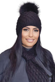 Elegant Black Women's Hat with Mohair & Fur Pom-Pom