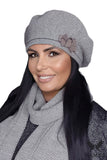 Elegant Brown Houndstooth Women's Beret with Bow Detail