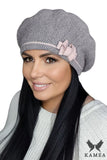 Elegant Women's Pink Houndstooth Beret with Bow Detail