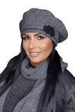 Elegant Women's Black Houndstooth Beret with Bow Accent