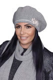 Elegant Beige Houndstooth Beret with Bow for Women