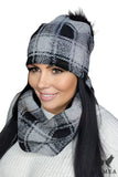 Chic Women's Winter Hat and Scarf Set with Fur Pom-Pom