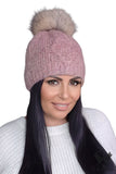 Elegant Pink Women's Hat with Fur Pom-Pom & Fleece Lining