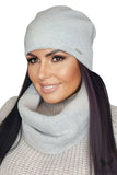 Elegant Women's Winter Hat and Scarf Set in Light Gray