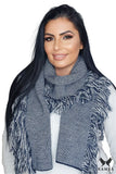 Elegant Navy Blue Waffle Pattern Women's Scarf with Fringes