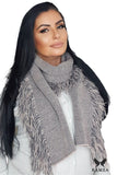 Chic Pink Women's Scarf with Gopher Pattern and Fringes