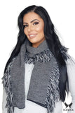 Elegant Black Women's Scarf with Waffle Pattern & Fringes