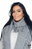 Elegant Graphite Waffle Pattern Women's Scarf with Tassels