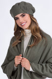 Elegant Khaki Woolen Women's Beret with Leaf Design