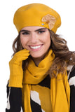 Chic Mustard Women's Beret with Beaded Detail for Winter