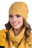 Elegant Mustard Wool Hat with Shiny Checkered Design