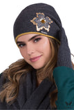 Elegant Graphite Women's Wool Panama Hat with Floral Accent