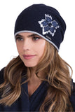 Elegant Navy Blue Women's Wool Hat with Floral Accent