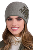 Elegant Women's Khaki Wool Hat with Houndstooth Design