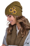 Elegant Mustard Houndstooth Hat with Floral Accents