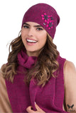 Chic Raspberry Houndstooth Women's Winter Hat with Floral Accents