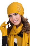 Elegant Mustard Women's Hat with Zircon Details for Cold Days