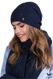 Elegant Navy Women's Hat with Zircon Detailing and Lining