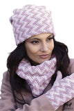 Warm Pink Eco Pom-Pom Hat with Zigzag Pattern for Winter