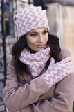 Warm Pink Eco Pom-Pom Hat with Zigzag Pattern for Winter