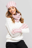 Warm Pink Eco Pom-Pom Hat with Zigzag Pattern for Winter