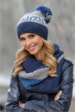 Stylish Navy Blue Women's Knit Hat with Colorful Design
