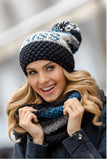 Chic Black Women's Knit Hat with Colorful Pompom