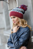 Cozy Knit Women's Red Hat with Pompom & Unique Patterns