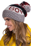 Trendy Women's Beige Knitted Hat with Large Pom Pom