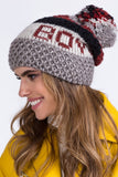 Trendy Women's Beige Knitted Hat with Large Pom Pom