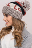 Trendy Women's Beige Knitted Hat with Large Pom Pom