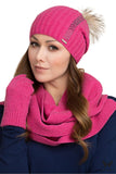 Elegant Women's Wool Hat with Raspberry Pompom & Sparkling Jets