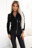 Stylish Short Suede Jacket with Decorative Zippers