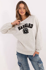 Trendy Women's Casual Sweatshirt with Unique Patches - grey / one-size-fits-all