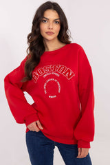 Trendy Women's Casual Sweatshirt with Bold Prints & Patches - red / one-size-fits-all