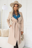 Stylish Beige Warm Coat with Colorful Collar Inserts
