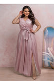 Elegant Shimmering Dirty Pink Wrap Dress for Special Occasions