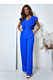 Elegant V-Neck Jumpsuit with Ruffled Sleeves and Pockets
