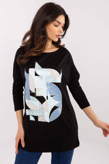 Trendy Women's Blouse with Unique Print and 3/4 Sleeves - black / S
